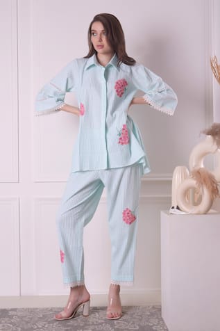 Surabhi Arya Checkered Floral Work Shirt & Pant Set 