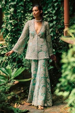 Bhumika Sharma Flower Embroidered Jacket With Pant 