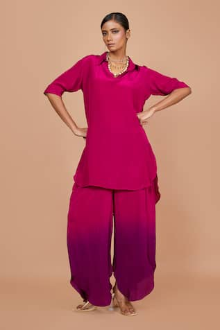 Pinki Sinha Solid High-Low Kurta With Petal Pant 