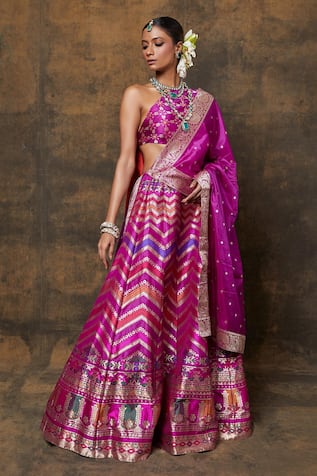 Pinki Sinha Woven Chevron Lehenga Set With Unstitched Blouse Piece 