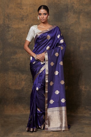 Pinki Sinha Banarasi Silk Woven Butti Saree With Running Blouse Piece 