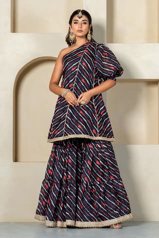 Yuvrani Jaipur Stripe Printed Kurta With Sharara 