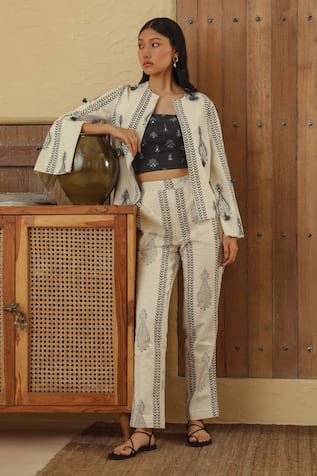 MUVAZO Boteh Print Jacket Pant Set 