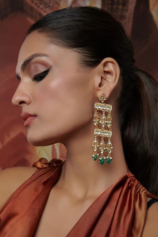 Paisley Pop Kundan Embellished Bead Drop Earrings 