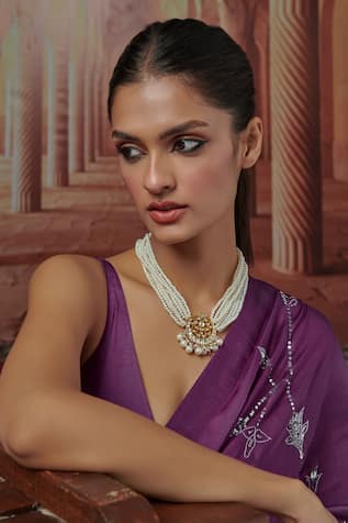 Paisley Pop Kundan Chand Bloom Pearl Pendant Necklace 