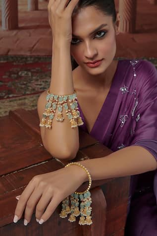 Paisley Pop Fluorite Stone Embellished Jhumki Kalira Bangles 2 Pcs 