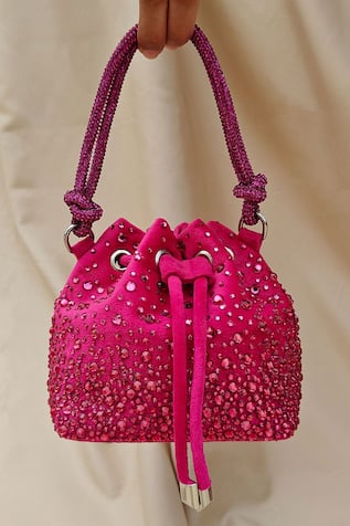 Plode Swarovski Crystal Embroidered Micro Bucket Bag 