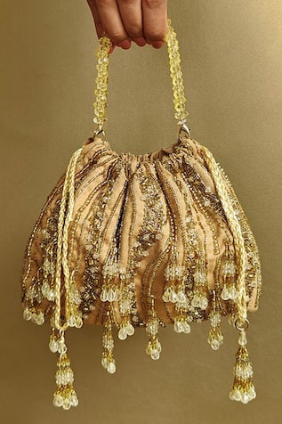 Plode Glass Bead Tassel Embellished Potli Bag 