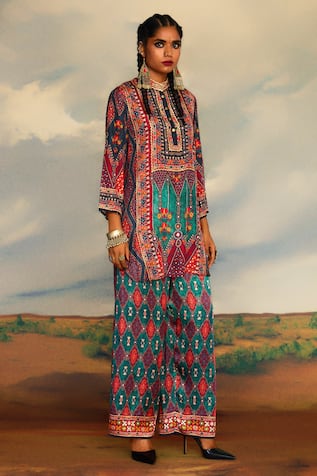 Rajdeep Ranawat Baaka Ancient Fleur Art Print & Embroidered High Low Tunic 