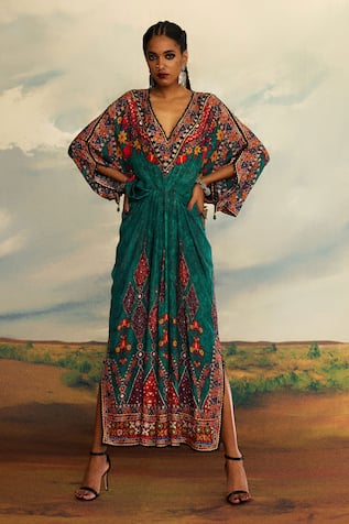 Rajdeep Ranawat Rasika Maya Bloom Print & Embroidered Kaftan 