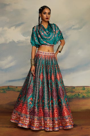 Rajdeep Ranawat Varsha Leela Cowl Draped Blouse With Lehenga 