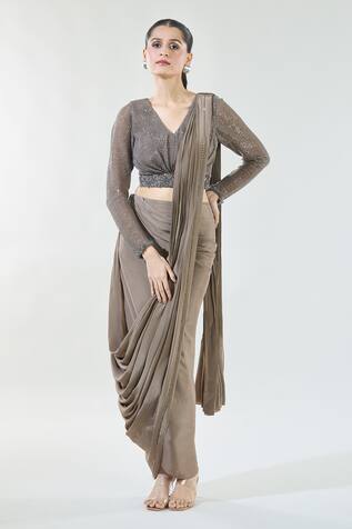 Babita Malkani Sequin Detailed Pre-Draped Saree With Blouse 