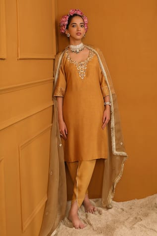 Omana By Ranjana Bothra Shabana Floral Embroidered Kurta Dhoti Pant Set 