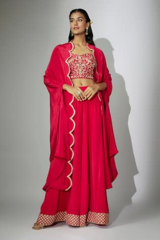 Nadima Saqib Zardosi & Marodi Embroidered Cape Sharara Set 