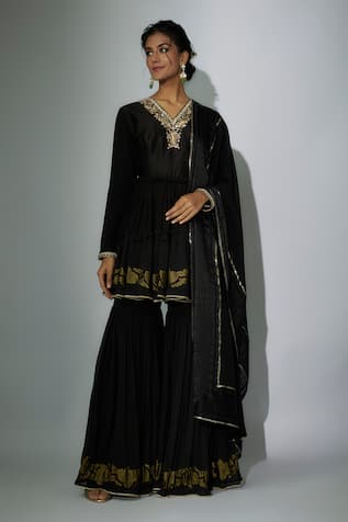 Nadima Saqib Embroidered Peplum Anarkali Gharara Set 