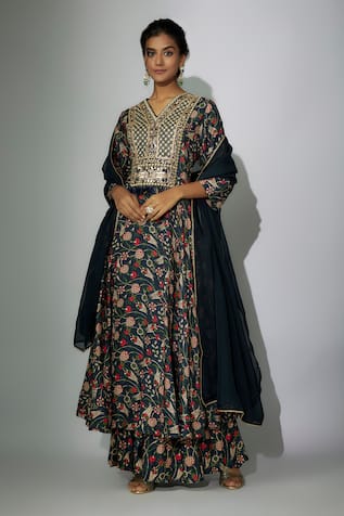 Nadima Saqib Printed Embroidered Anarkali Gharara Set 