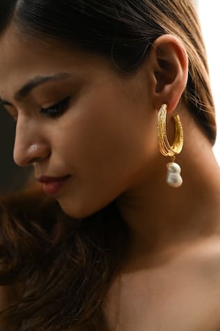 Kiara Pearl Drop Hoops 