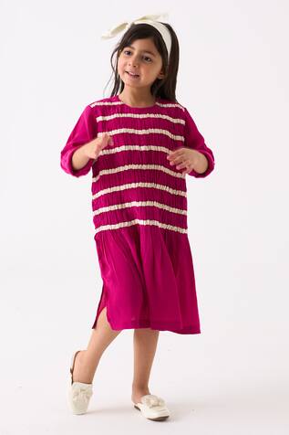 Three Fuchsia Smocking Detail Dress 