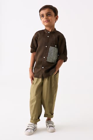 Three Chanderi Embroidered Pocket Shirt 