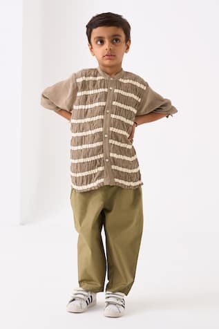 Three Smocked Stripe Work Shirt 