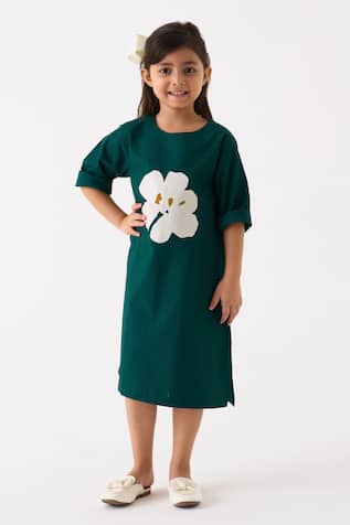 Three Floral Applique Work Dress 