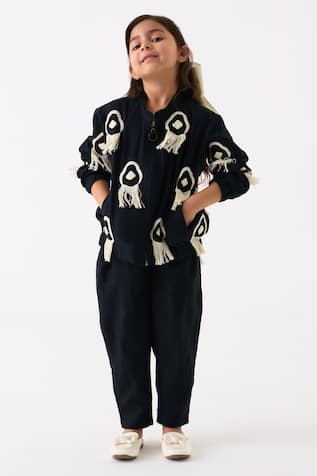 Three Embroidered Fringe Bomber Jacket 