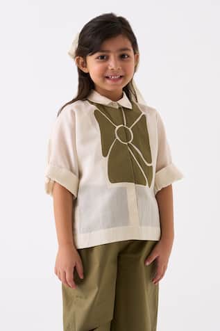 Three Floral Applique Work Shirt 