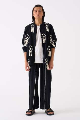 Three Fringe Embroidered Jacket Pant Set 
