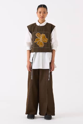 Three Floral Motif Overlay With Panelled Shirt 