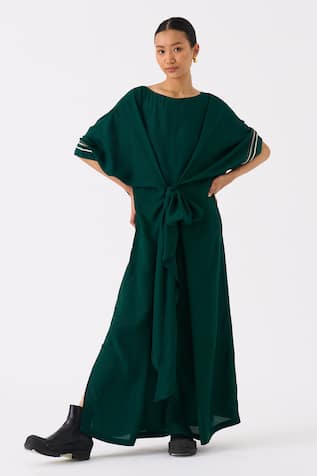 Three Striped Applique Sleeves Front Tie Up Kaftan 