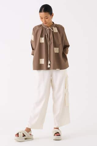 THREE Wave Embroidered Top With Pant 