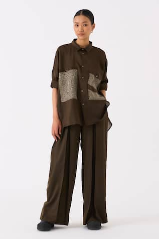 THREE Wave Embroidered Shirt With Pant 