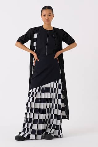 THREE Jacket & Chequered Pattern Skirt Set 