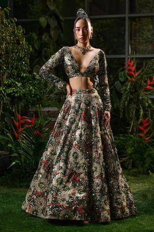 Payal & Zinal Rainforest Print & Mirror Embellished Lehenga With Blouse 