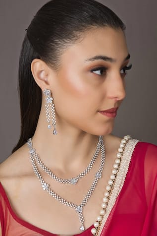Exquisite American Diamond Studded Layered Necklace Set 