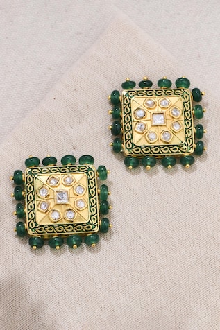 Joules by Radhika Moss Elegance Kundan Embellished Carved Studs 