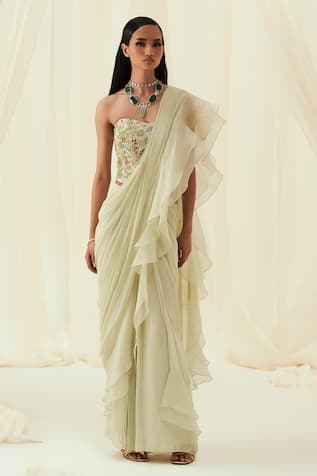 Rococo Yara Pre-Draped Ruffle Saree Set 