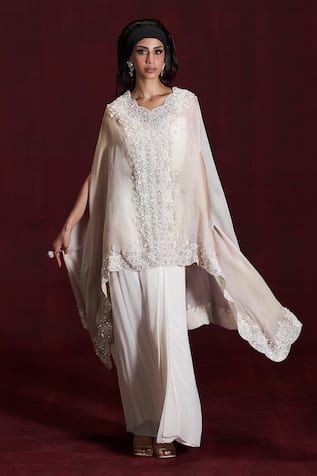 Rococo Amala Embroidered Cape With Draped skirt Set 