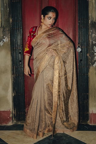 Label Earthen Vilasini Sequin Embroidered Saree 