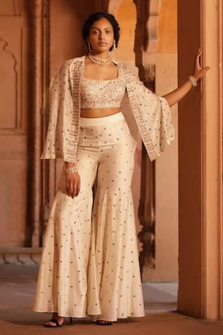 Niamh By Kriti Chanderi Silk Sequin Embellished Jacket & Gharara Set 