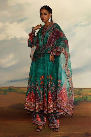 Rajdeep Ranawat Tribal Print Panelled A-line Kurta 