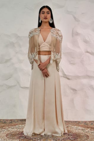 Nidhi Kejriwal Bustier Palazzo Set With Embroidered Cape 