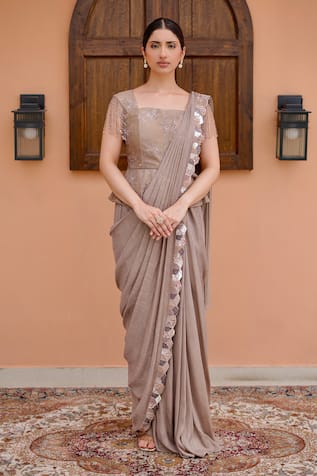 Nidhi Kejriwal Embroidered Pre-Draped Saree With Peplum Blouse 