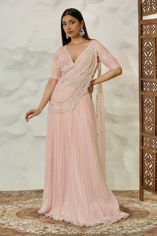 Nidhi Kejriwal Hand Embroidered Pre-Draped Saree With Blouse 