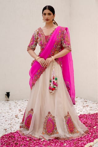 Nidhi Kejriwal Embroidered Attached Draped Lehenga & Blouse Set 