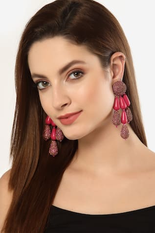 Bijoux By Priya Chandna Resin Bead & Crystal Embellished Boho Danglers 