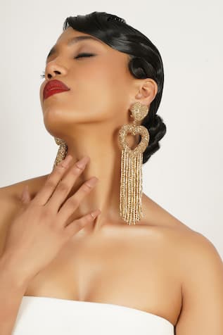 Bijoux By Priya Chandna Heart Crystal Embellished Tassel Earrings 