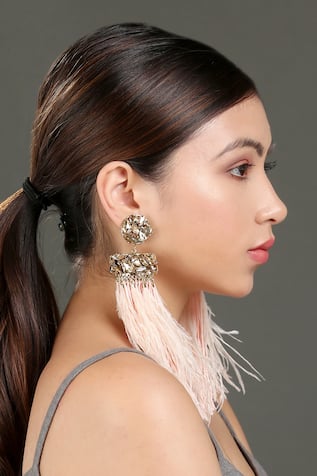 Bijoux By Priya Chandna Crystal & Feather Dangler Earrings 