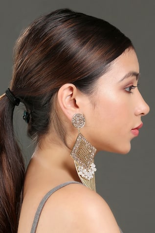 Bijoux By Priya Chandna Diamond Shaped Tassel Drop Earrings 