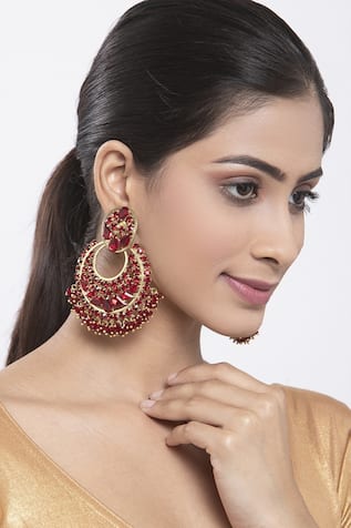 Bijoux By Priya Chandna Crystal Embellished Chandbali Earrings 